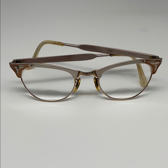 Vintage cat eye glasses two tone 10k RGP Engraved - Picture 2 of 9